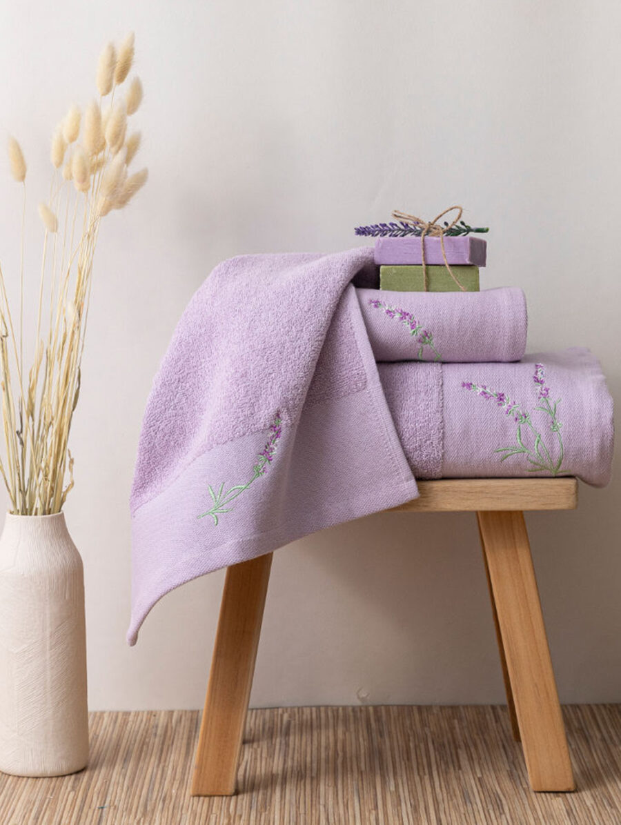 Κεντημένες Πετσέτες Σετ 3ΤΜΧ Lavender