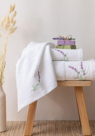 Κεντημένες Πετσέτες Σετ 3ΤΜΧ Lavender